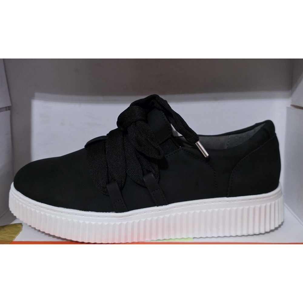Adrienne Vittadini Sport Sneakers Womens 8M Black Nacht Ribbon Lace Platform - Picture 4 of 7